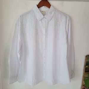 Remi James Rhinestone Embellished Long Sleeve White Shirt Size L